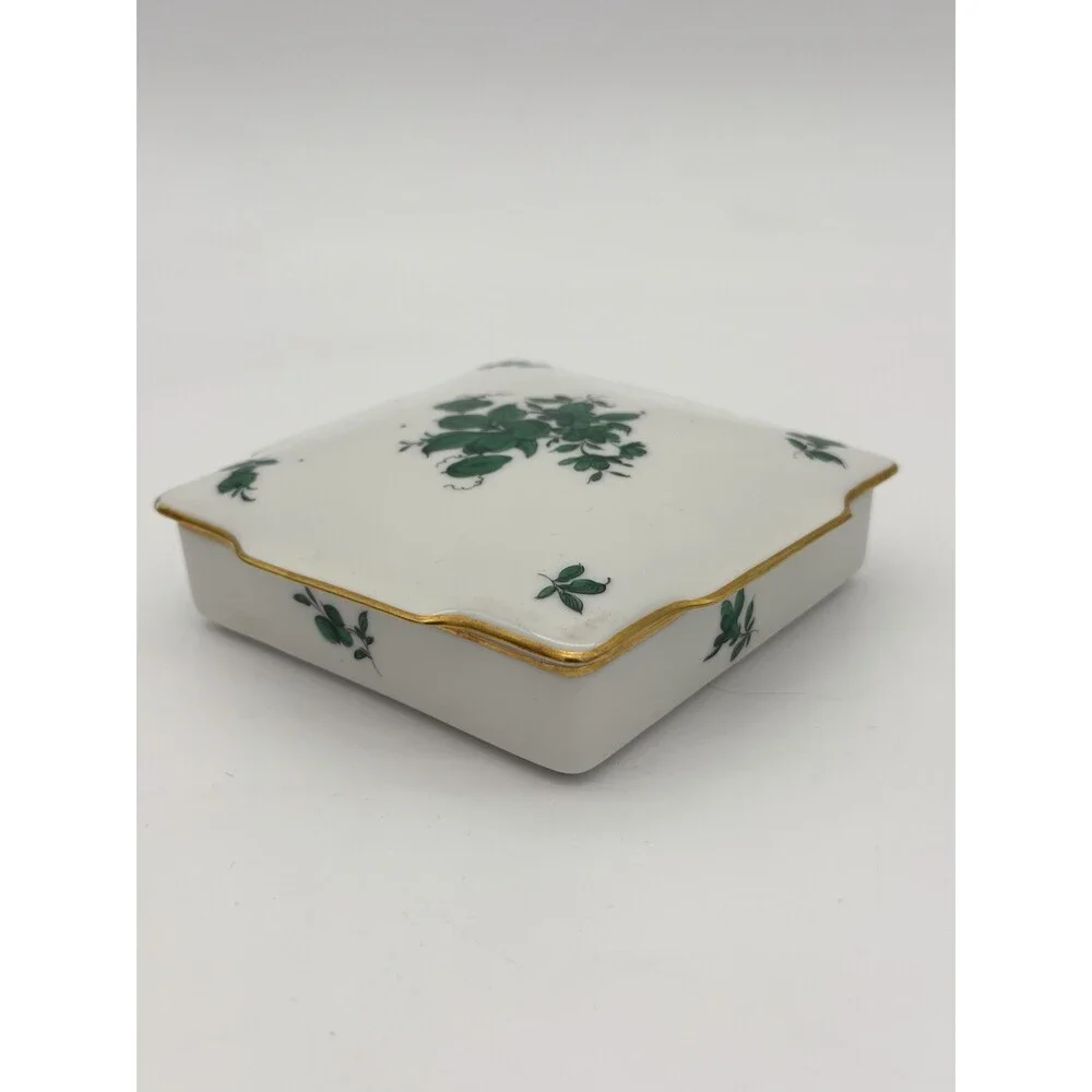 Augarten Wien MARIA THERESIA Green Floral Vienna Austria Square trinket box